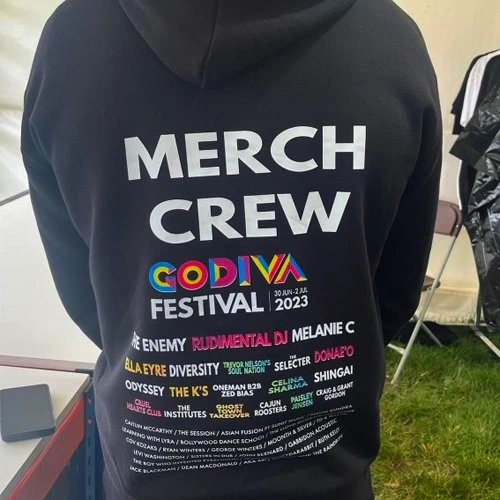 live printed t-shirt at godiva festival
